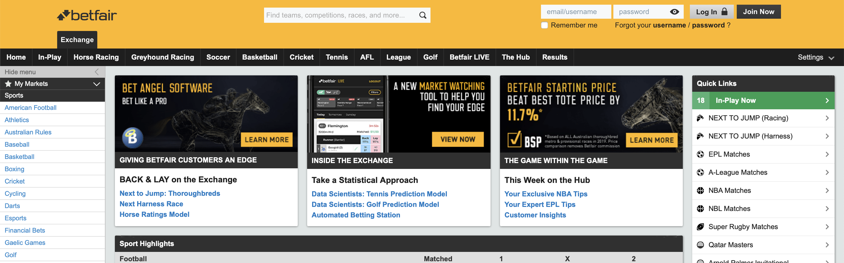 Best Betting Sites - Betfair Interface