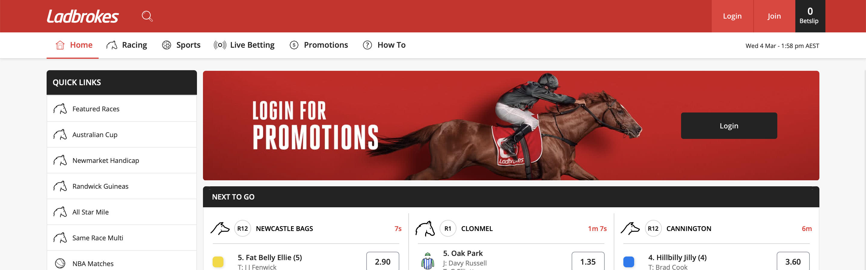 Ladbrokes Homepage Interface