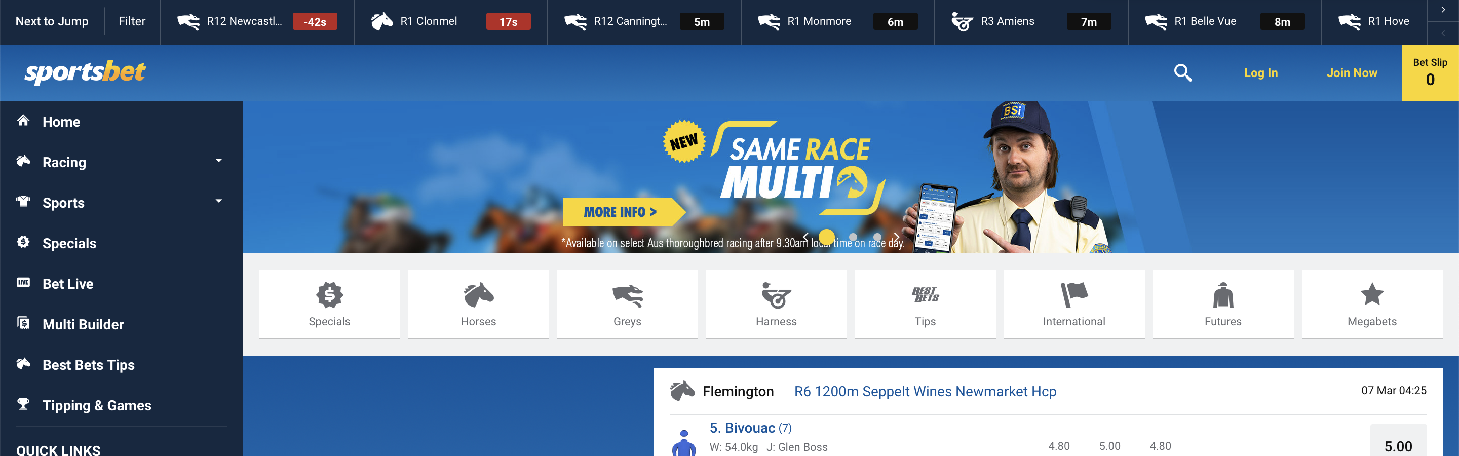 Sportsbet Homepage Interface