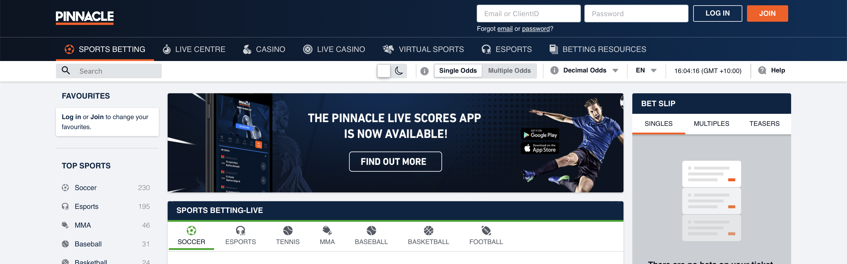 Best Betting Sites - Pinnacle Interface