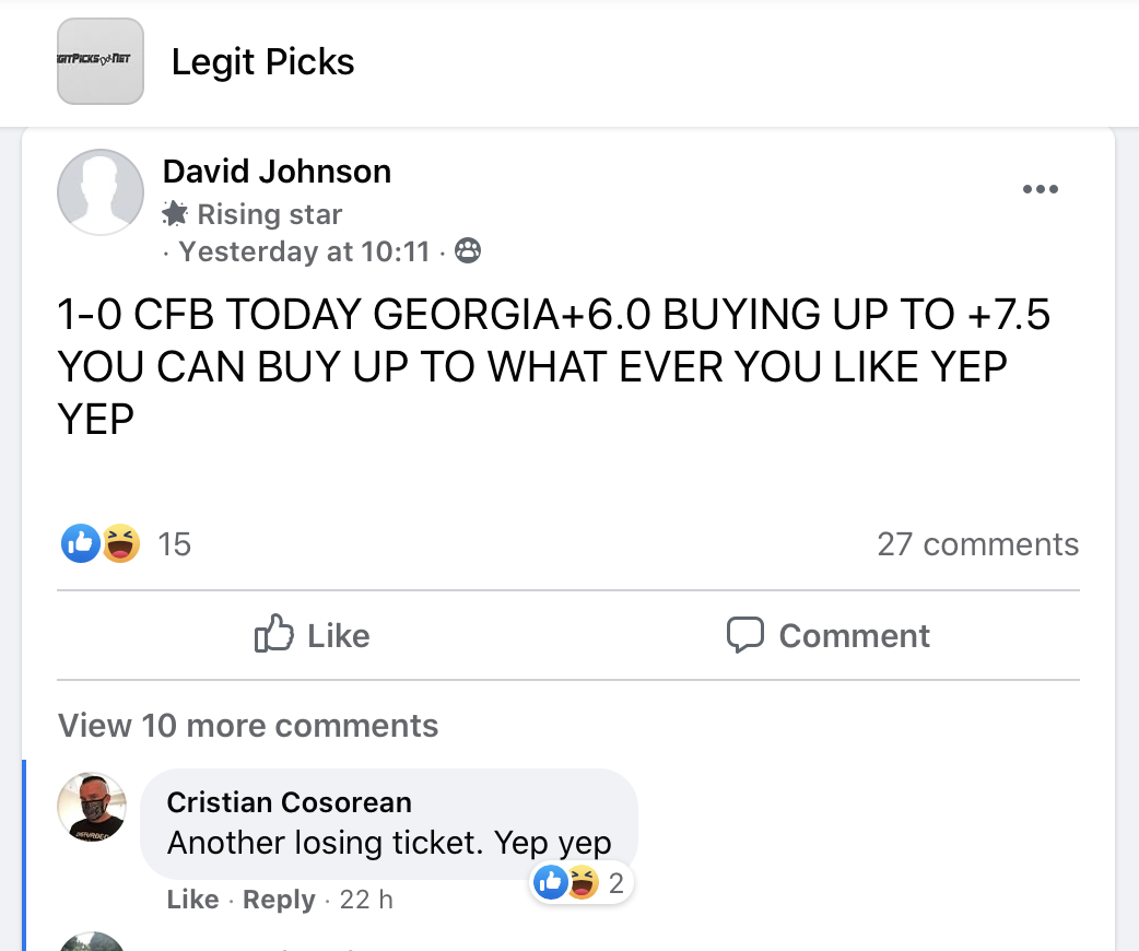 Legit Picks FB Group Bad Tips