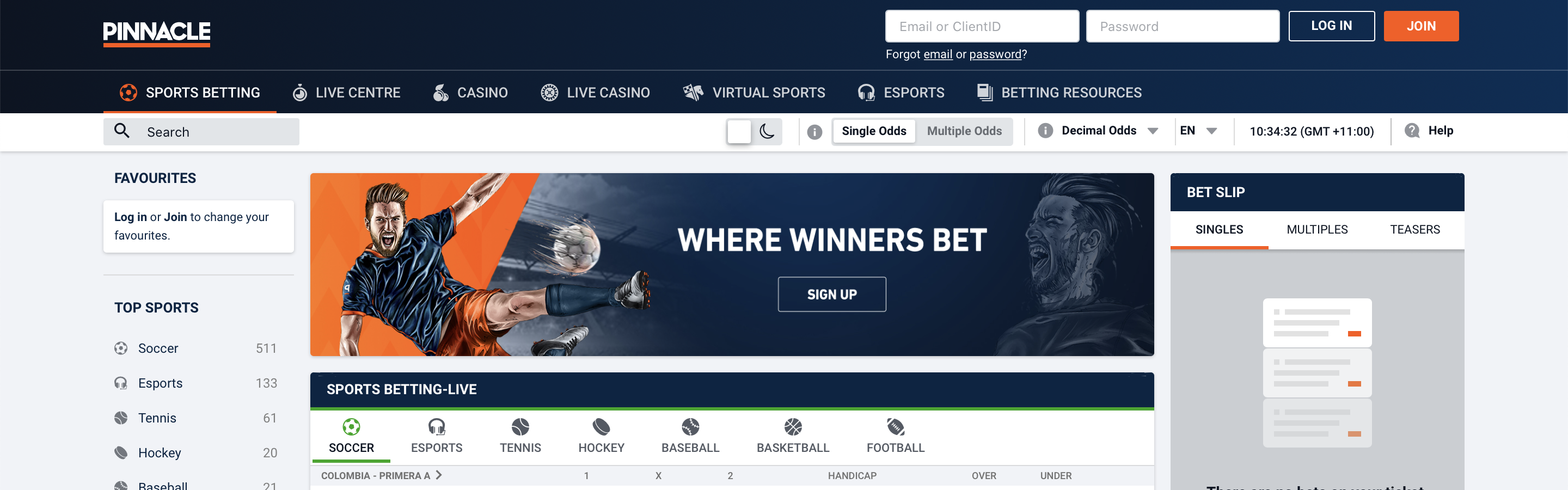 Pinnacle Betting Site Interface